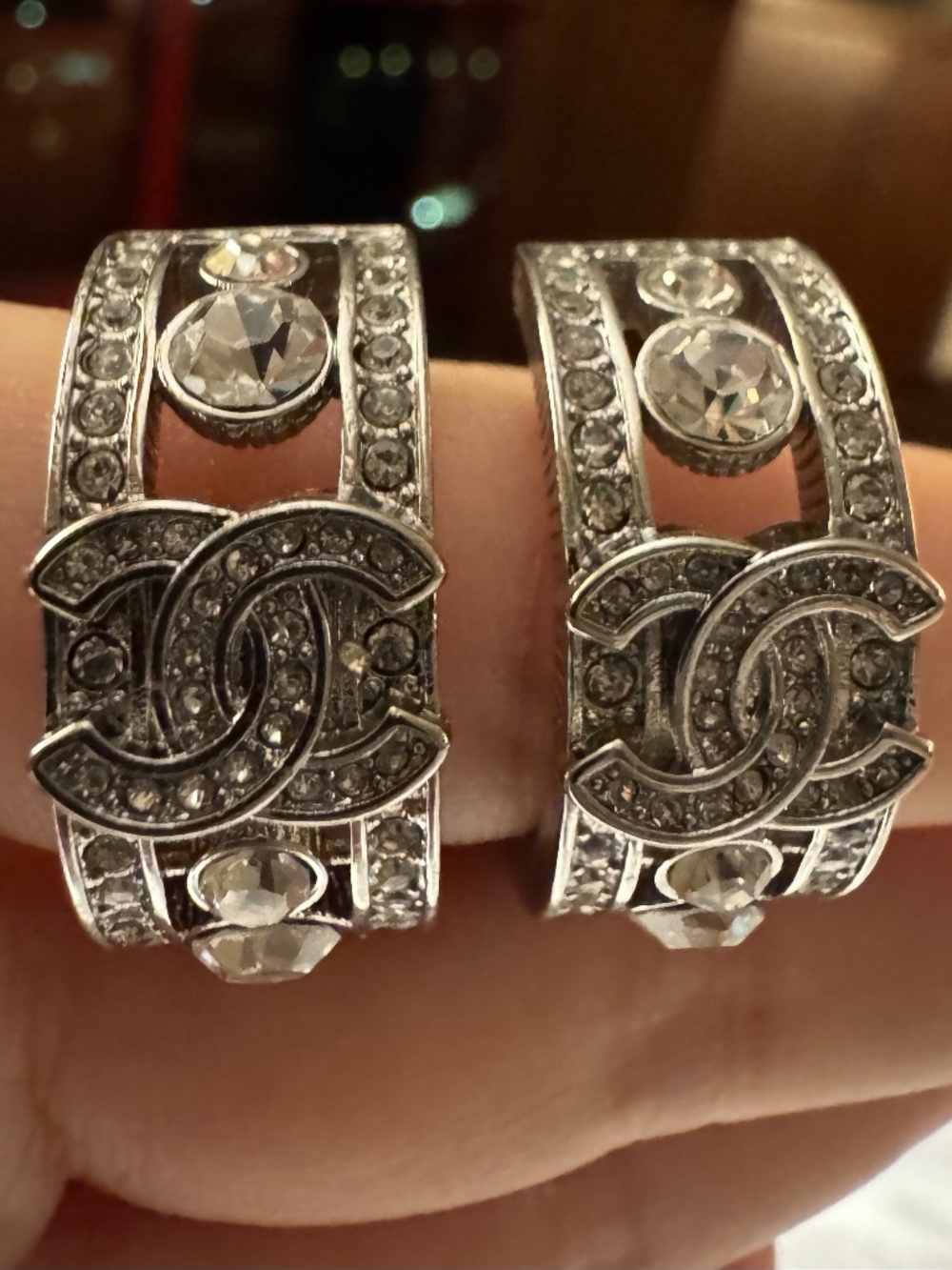 Limited Edition New Classic Chanel CC Logo Strass Crystal Small Hoop Earrings